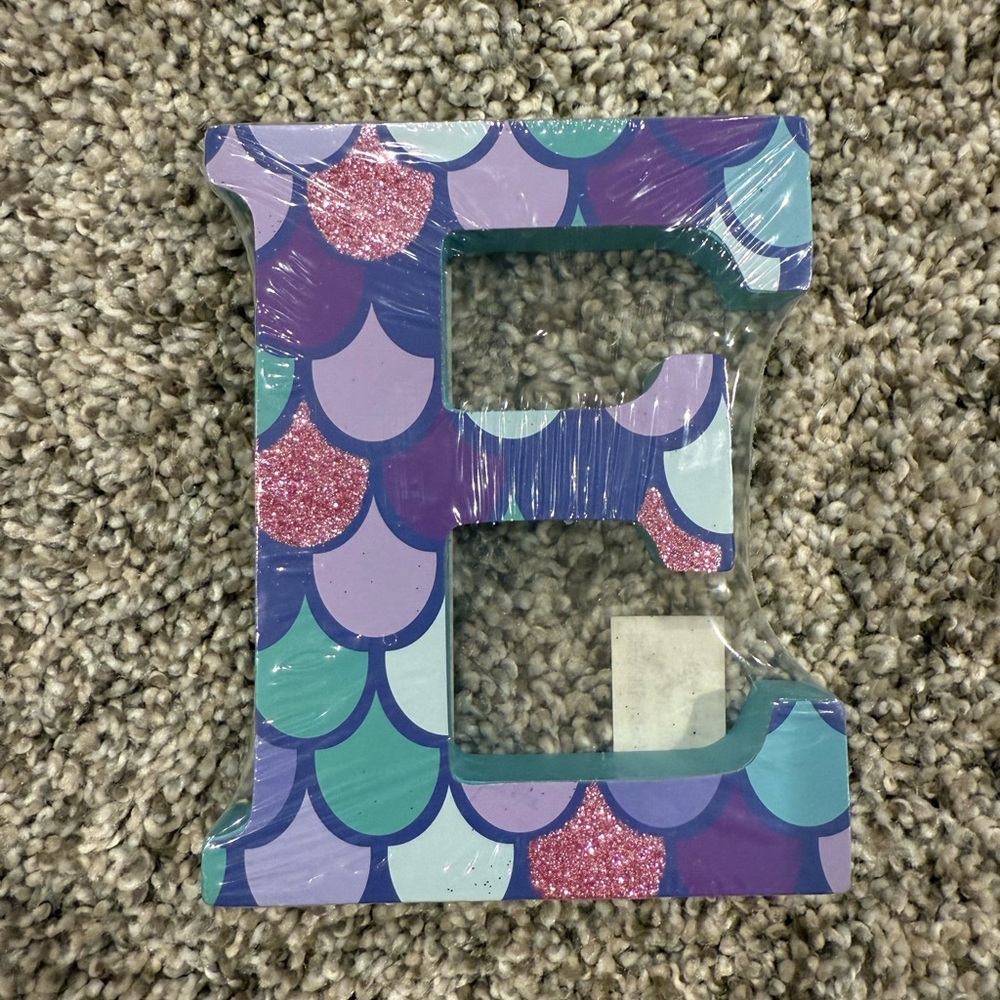 Mermaid Scales Decorative Wooden Block Letter E